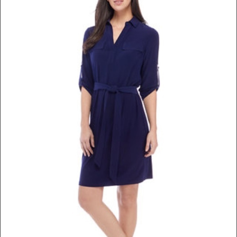 NWT Anne Klein Collared Formal Midi Dress/ ANNE NAVY